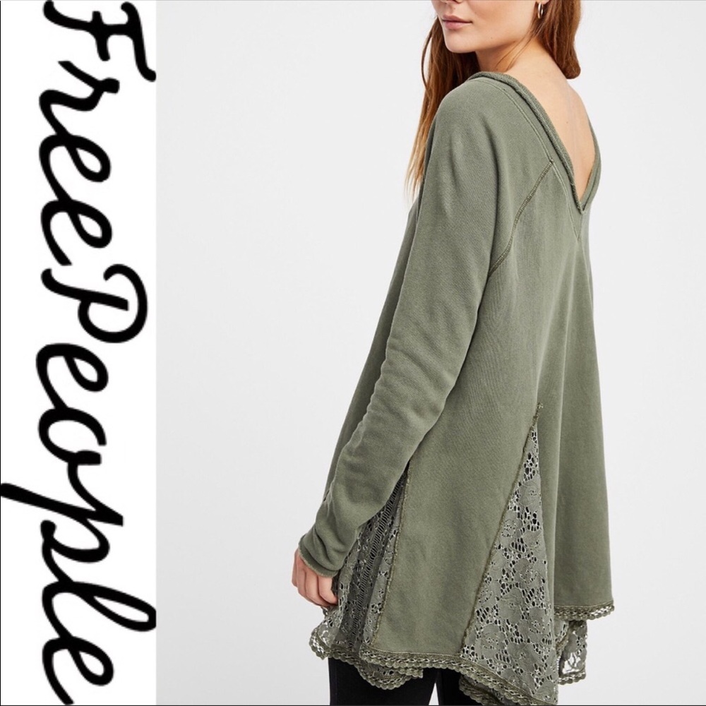 Free People NWOT Lace Cutout Sweatshirt Tunic